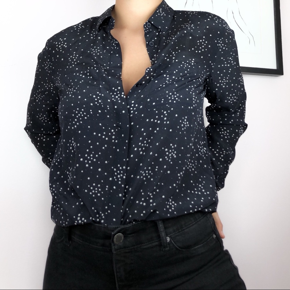Ann Taylor Twinkle Print 100% Silk Camp Shirt S